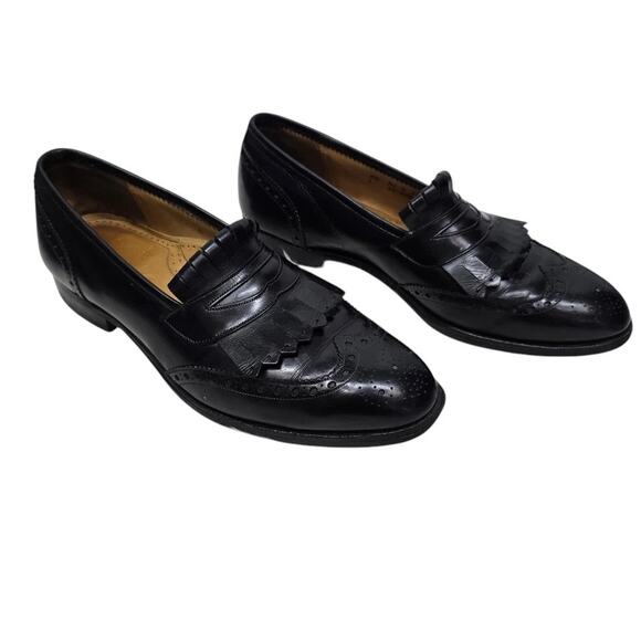 JOHNSTON & MURPHY Aristocraft Kiltie Dress Shoe Loafers 9.5 Black Wingtip Brogue main image 3